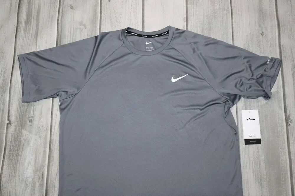 NEW Nike Swim Hydroguard Essential Men's Dri-FIT UV Short Sleeve Top Gray UPF 40